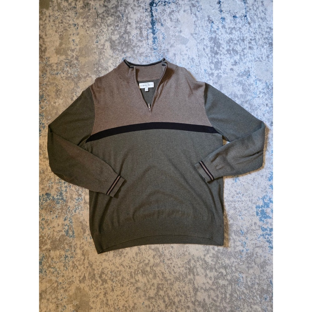 Hawker Rye Men's XL Cashmere‎ Cotton Blend 1/4 Zip Striped Colorblock Sweater